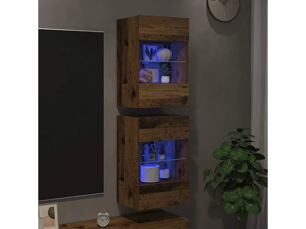 Meubles muraux avec lumières LED pour TV 2 pièces vieux bois 40x30x60,5cm