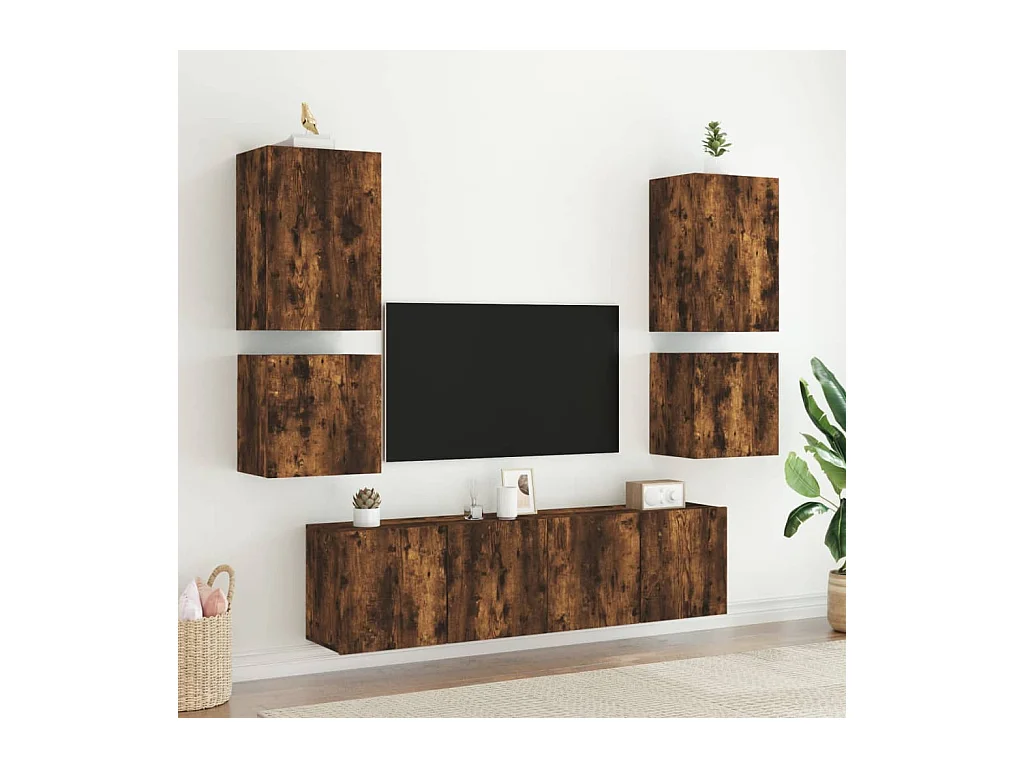 Meubles TV muraux 2 pièces chêne fumé 40,5x30x40cm bois ingénierie