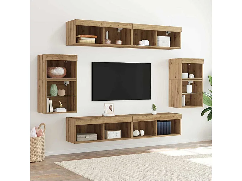 Meuble TV Montage mural 8 pièces chêne artisanal