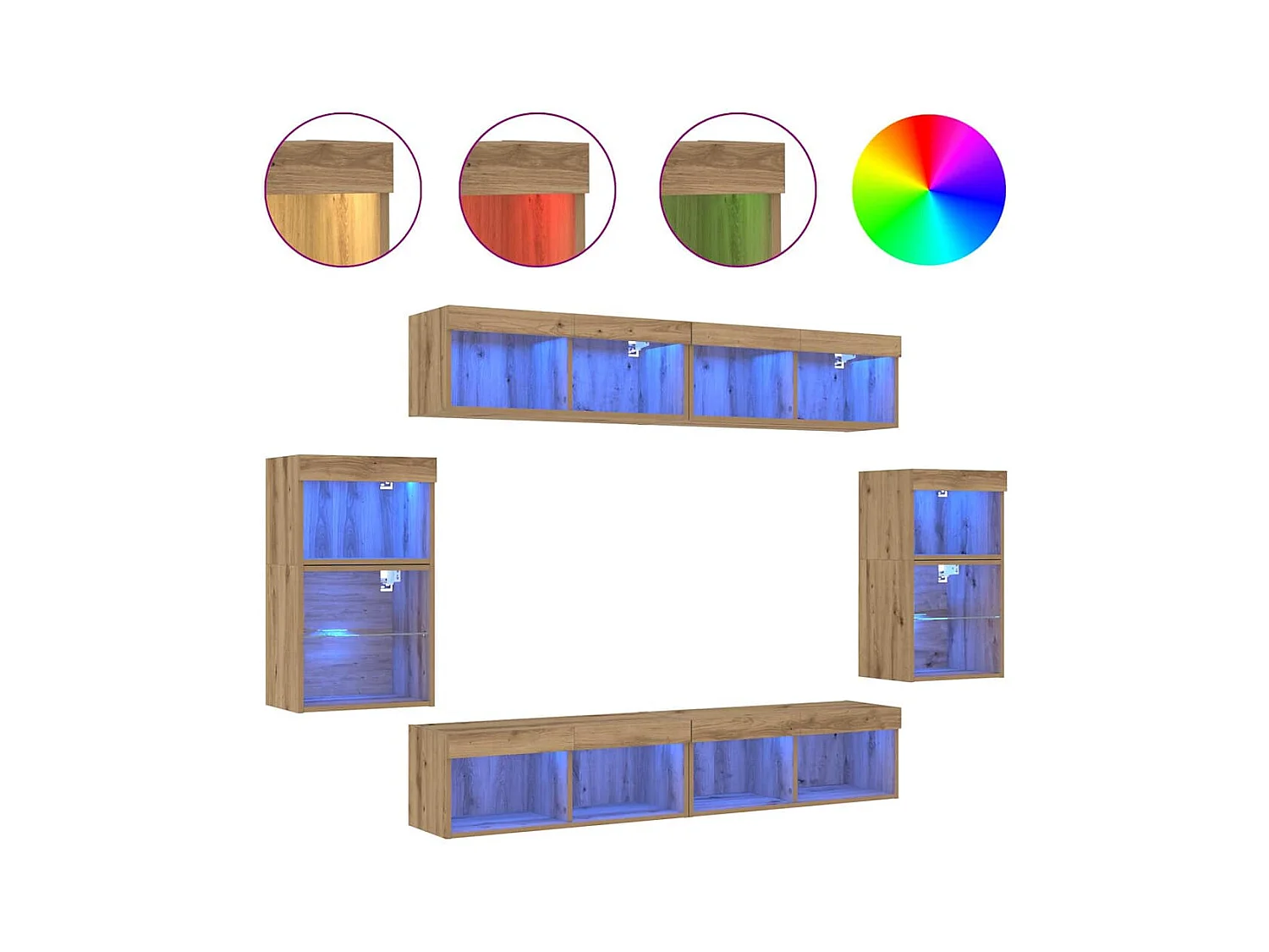 Meuble TV Montage mural 8 pièces chêne artisanal