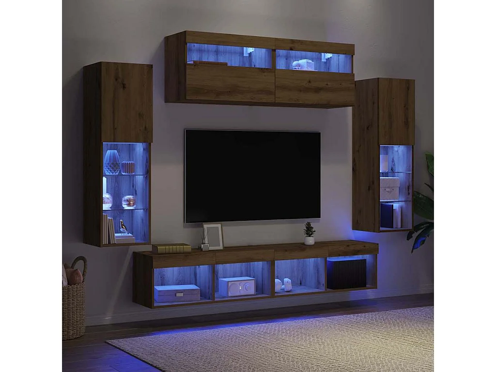 Tv Wandkast Set Wandgemonteerd 6 pcs artisanaal eikenkleurig