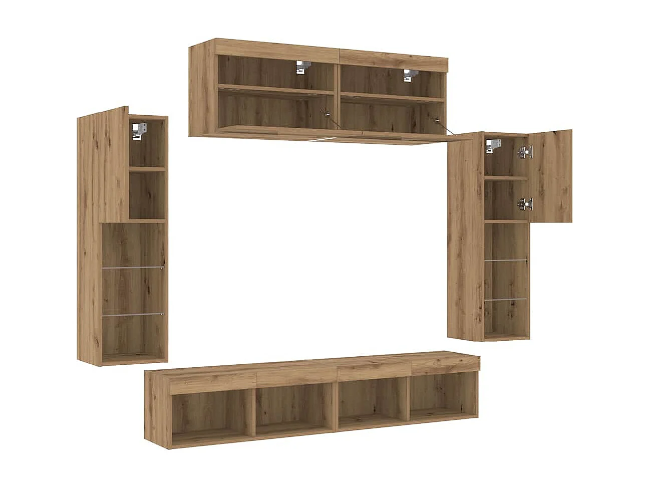 Tv Wandkast Set Wandgemonteerd 6 pcs artisanaal eikenkleurig