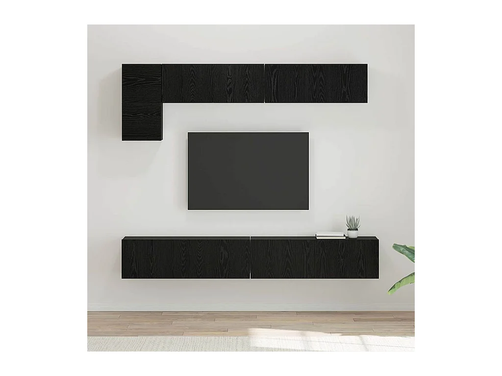 Tv-meubelset Wandgemonteerd 5 pcs Zwart Eiken