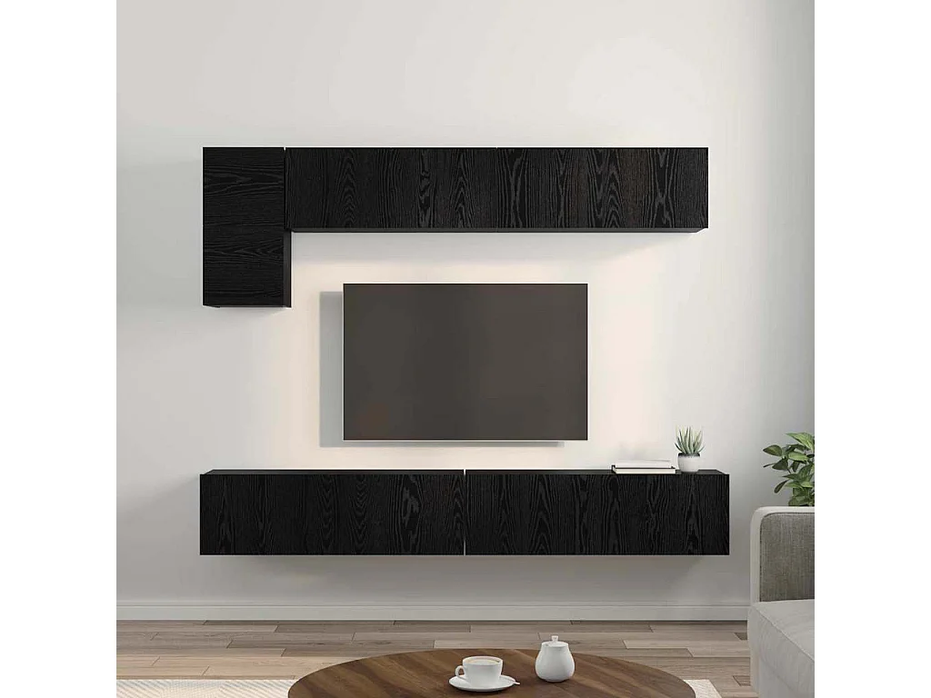 Ensemble meuble TV Montage mural 5 pièces Chêne noir