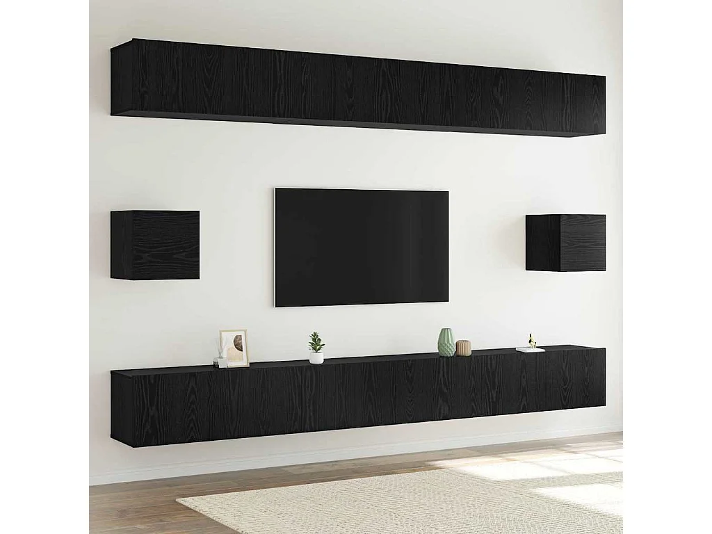 Ensemble meuble TV 8 pièces Chêne noir 100 x 30 x 30 cm