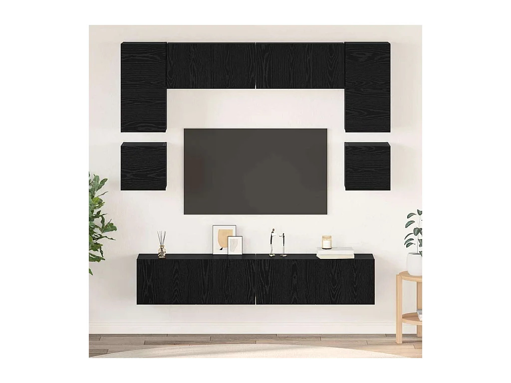 Ensemble meuble TV 8 pièces Chêne noir 80 x 30 x 30 cm