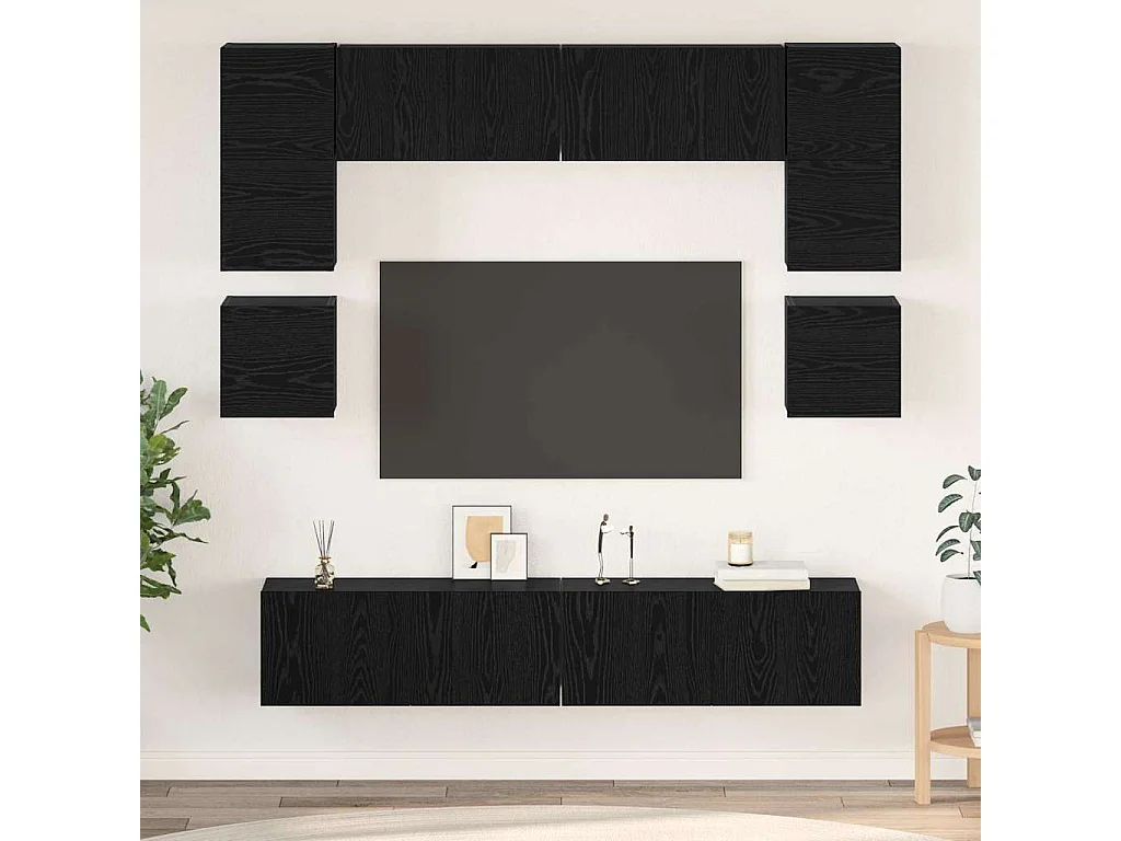 Conjunto de mueble de TV 8 pcs Roble negro 80 x 30 x 30 cm