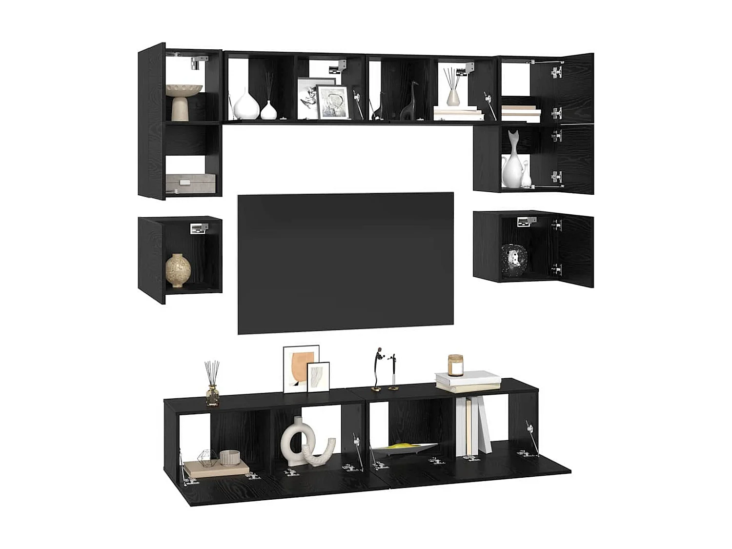 Conjunto de mueble de TV 8 pcs Roble negro 80 x 30 x 30 cm