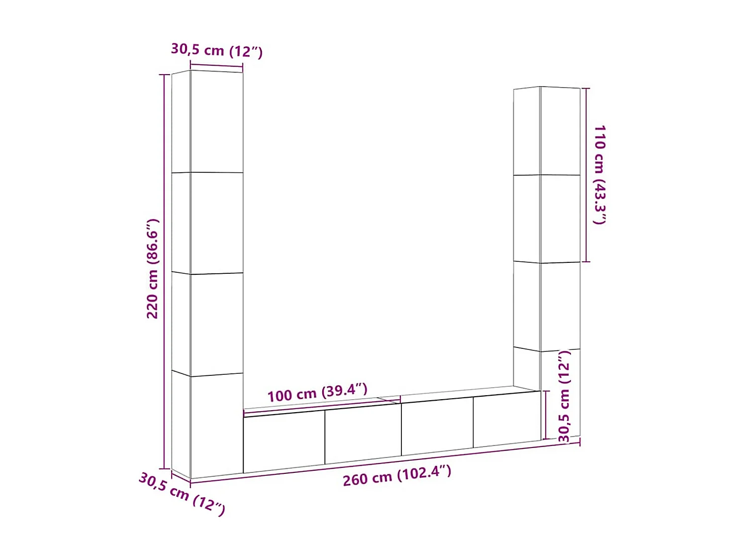armários de TV montados na parede 6 peças madeira velha