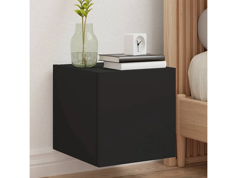 Muebles de TV de pared con luces LED 2 uds negro 30,5x35x30 cm