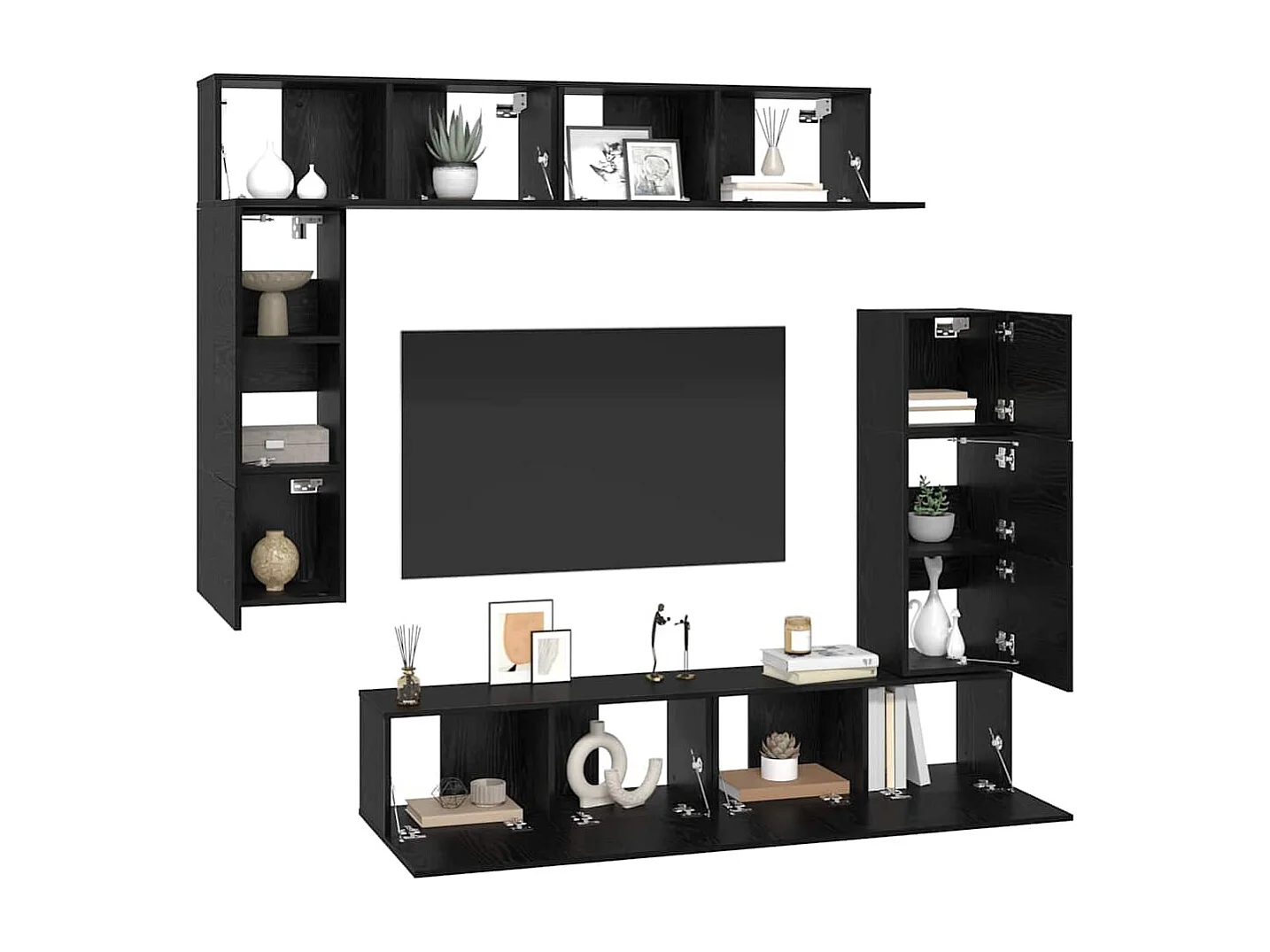 Conjunto de mueble de TV 8 pcs Roble negro 80 x 30 x 30 cm