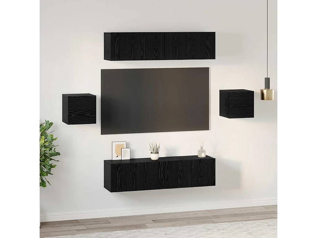 Conjunto de mueble de TV 6 pcs Roble negro 60 x 30 x 30 cm