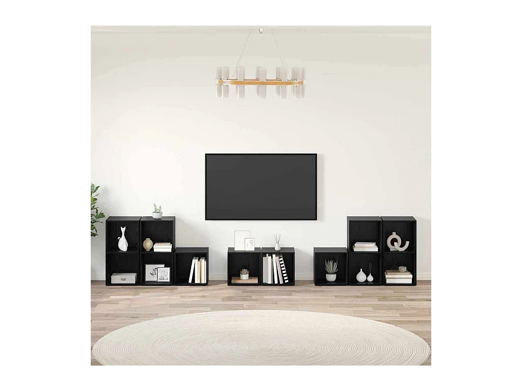Juego de muebles de TV 8 pcs Roble Negro 37 x 35 x 72 cm