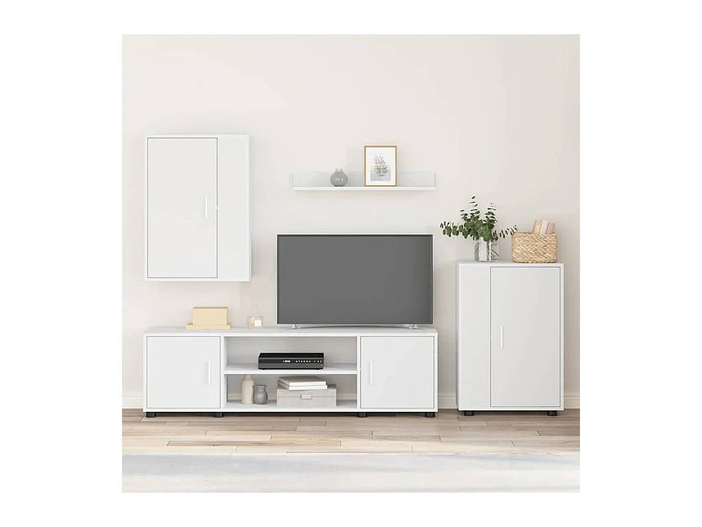 4-delige TV-kast set Wandgemonteerd 4 pcs Wit Bewerkt hout