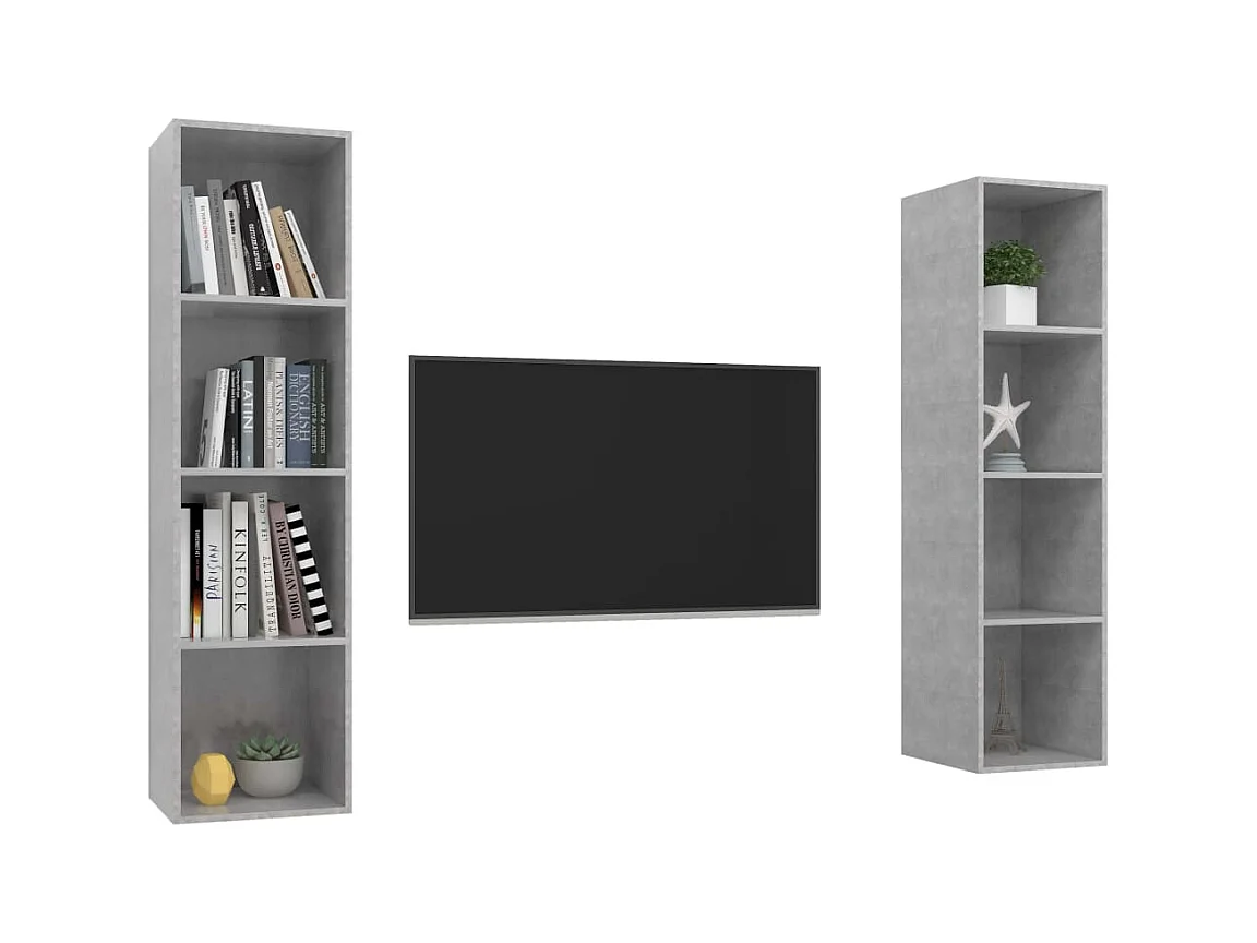 Meubles TV muraux 2 pièces Gris béton Bois d'ingénierie
