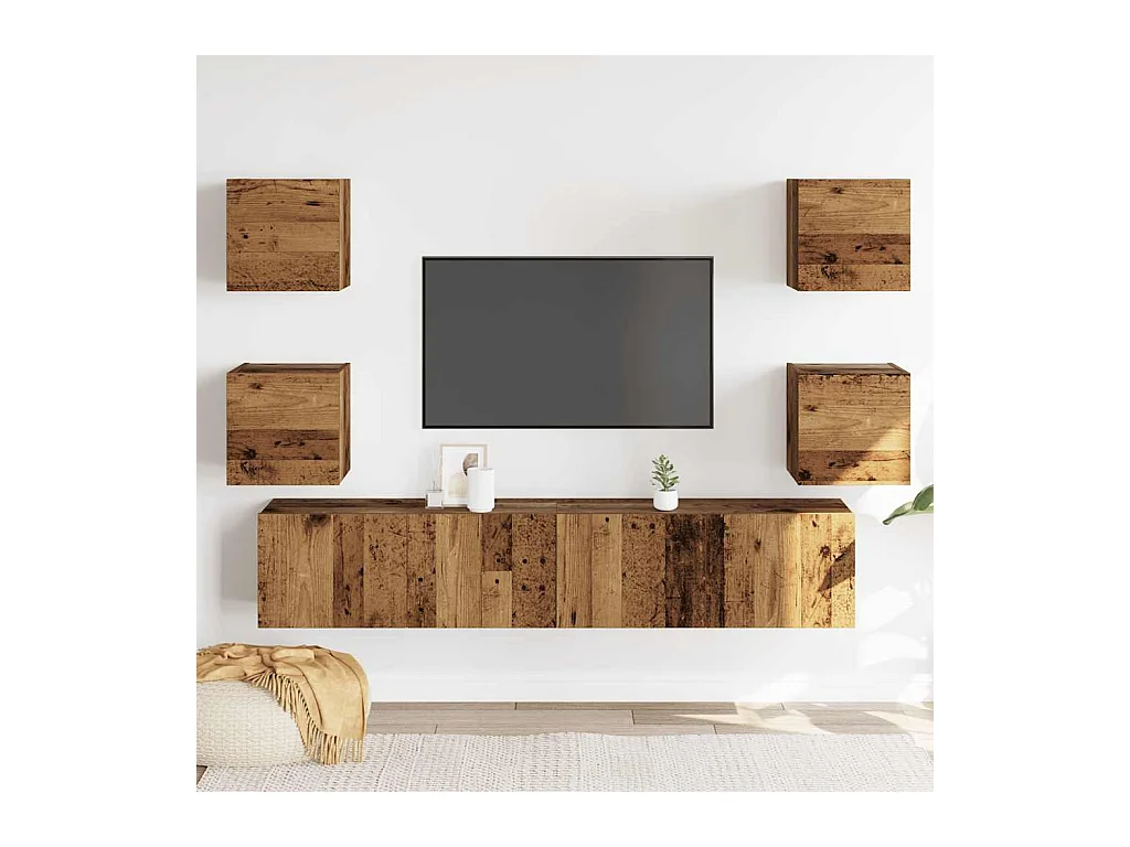 Meubles TV muraux 6 pièces vieux bois bois d'ingénierie