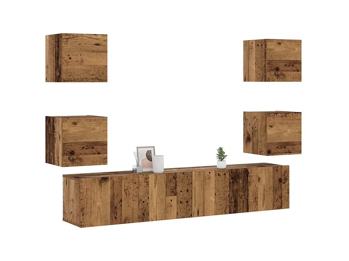 Muebles de TV de pared 6 uds madera vieja madera de ingeniería