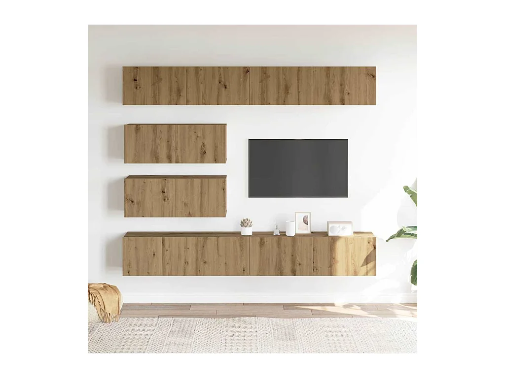 Ensemble de meuble TV mural 6 pièces chêne artisanal