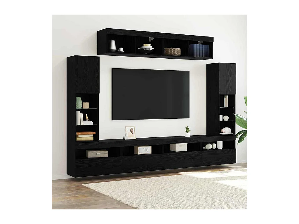 Ensemble de meuble TV mural 6 pièces Chêne noir 30.5 x 30 x 102 cm