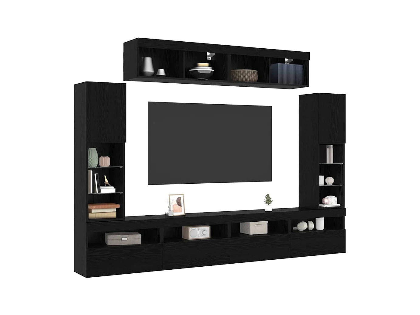 Ensemble de meuble TV mural 6 pièces Chêne noir 30.5 x 30 x 102 cm