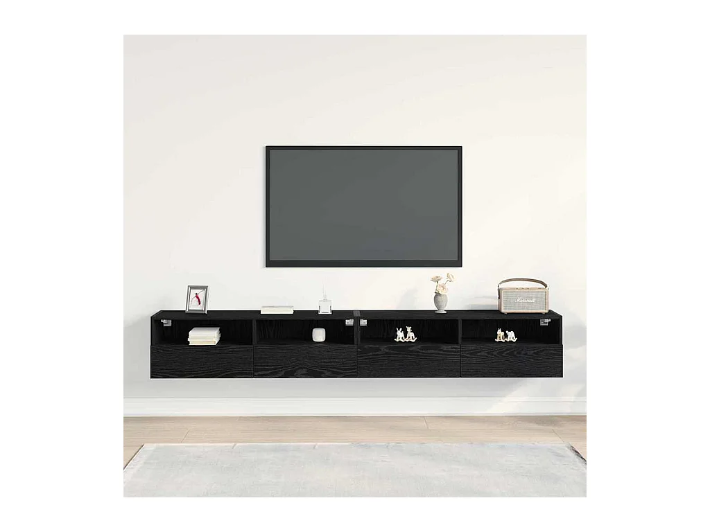 Meuble TV mural Montage mural 2 pièces Chêne noir 100 x 30 x 30 cm