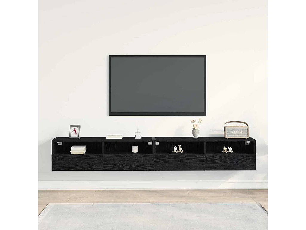 Meuble TV mural Montage mural 2 pièces Chêne noir 100 x 30 x 30 cm