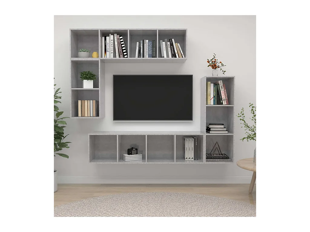 Ensemble de meubles TV 4 pièces Gris béton Bois d'ingénierie