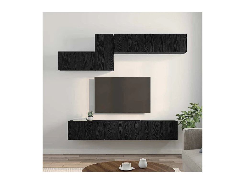 Ensemble meuble TV 7 pièces Chêne noir 60 x 30 x 30 cm