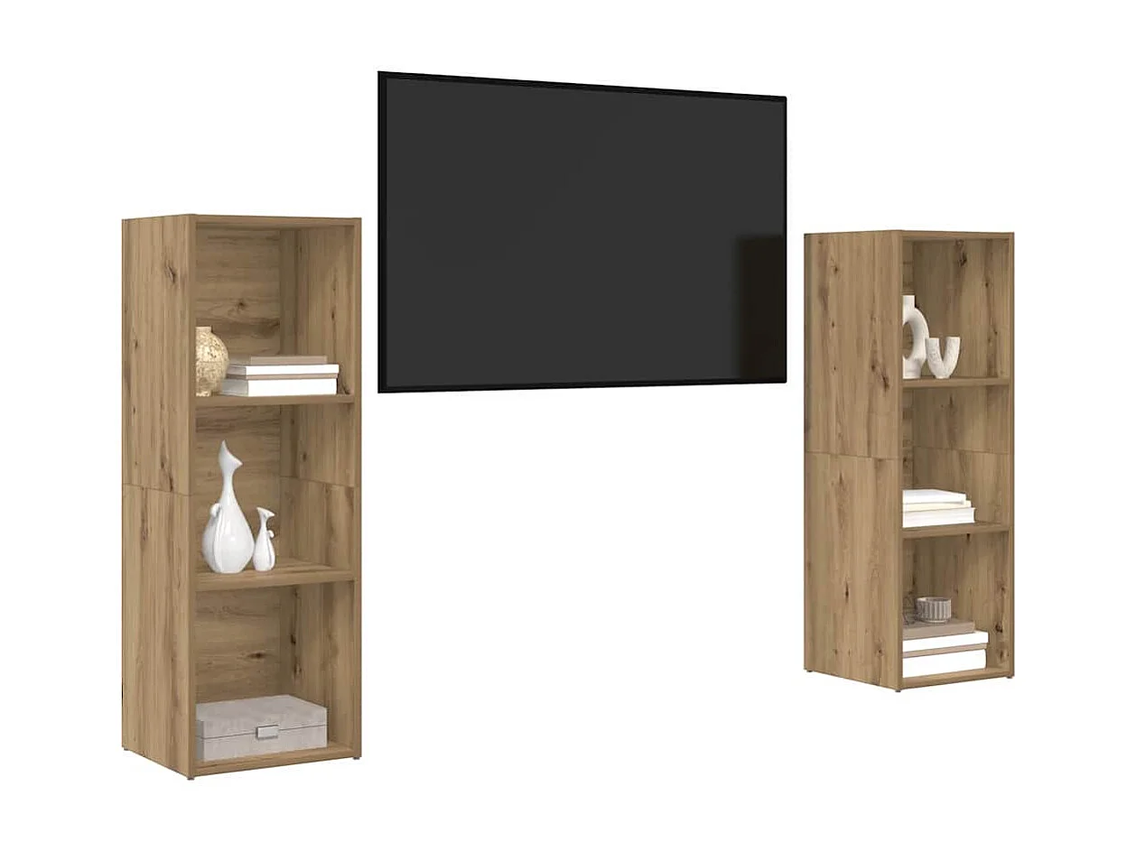 Ensemble meuble TV 2 pièces chêne artisanal 107 x 35 x 37 cm