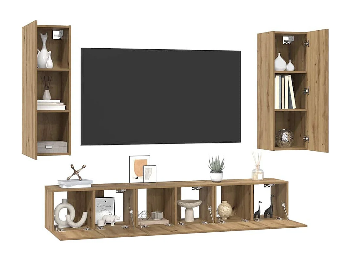 Ensemble meuble TV 4 pièces chêne artisanal 30,5 x 30 x 90 cm