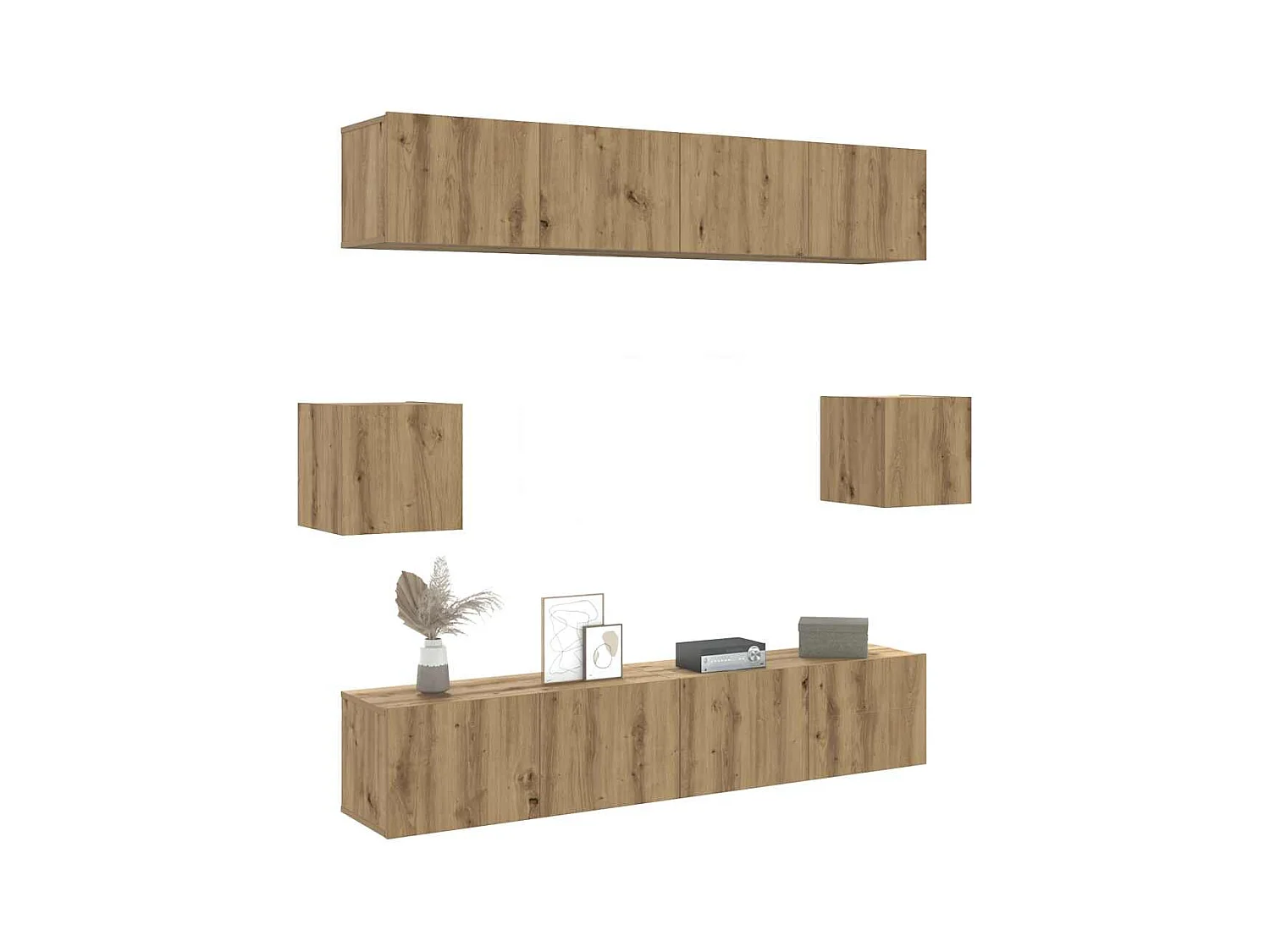 6-delig Tv-meubelset wandmontage bewerkt hout artisanaal eiken