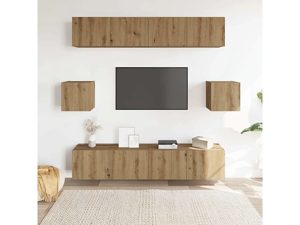 Ensemble de meuble TV mural 6 pièces chêne artisanal