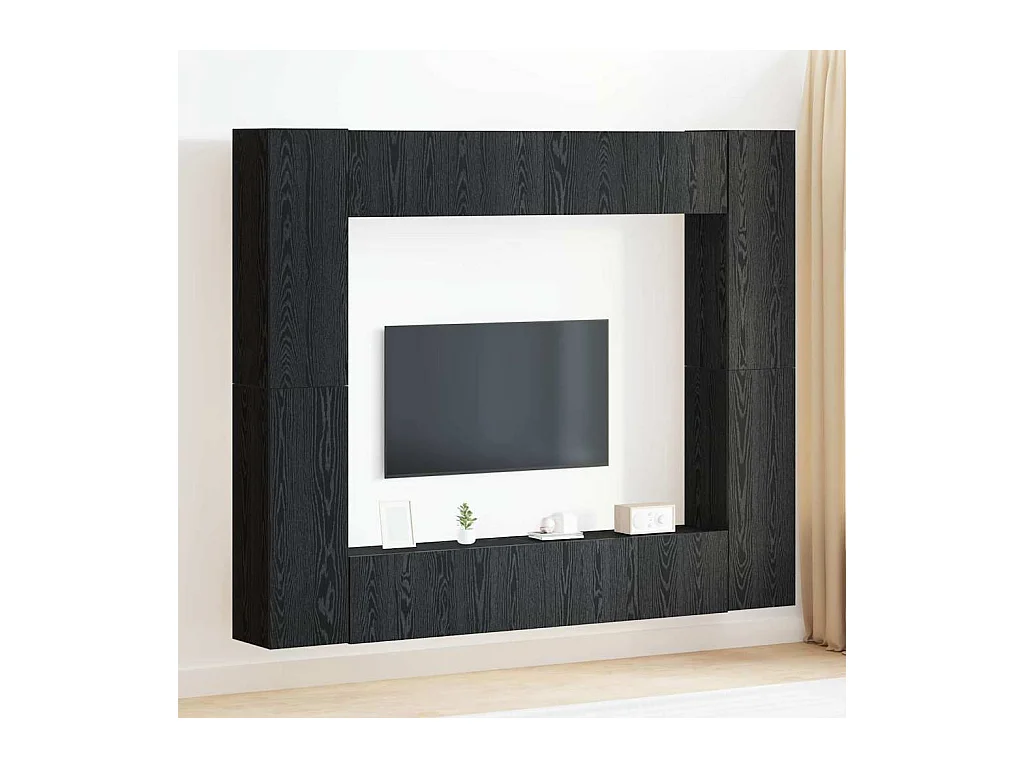 Ensemble de meubles TV 8 pièces - Murale, chêne noir, bois d'ingénierie