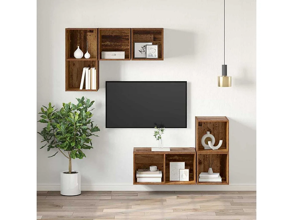 Meuble TV mural Bois ancien 37 x 37 x 72 cm Bois d'ingénierie