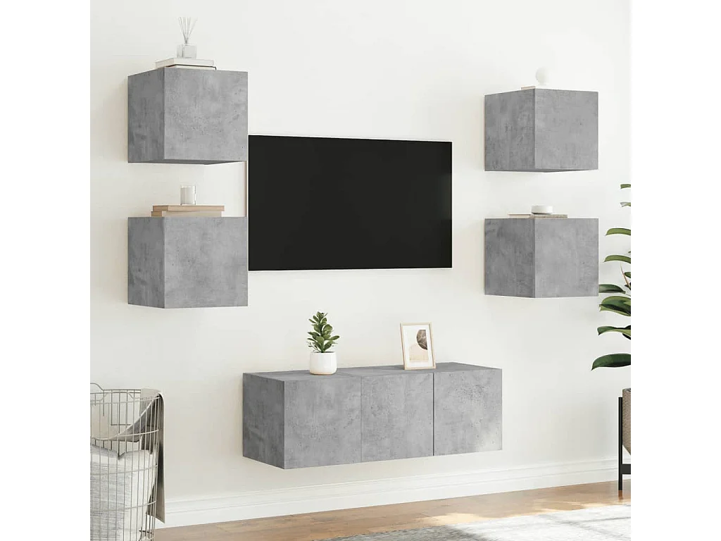 Meuble TV mural avec lumières LED gris béton 30,5x35x30 cm