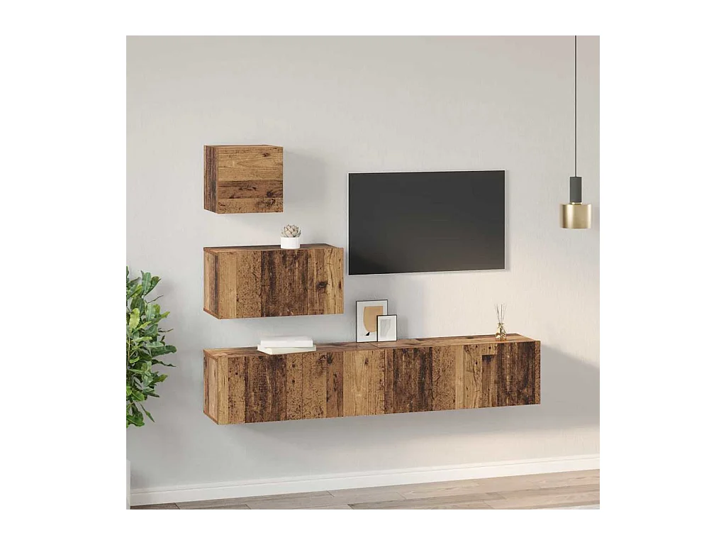 Conjunto de mueble de TV 4 pcs Madera vieja 80 x 30 x 30 cm