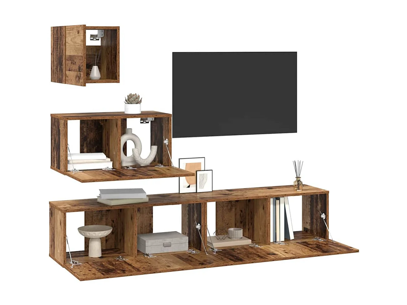 Ensemble meuble TV 4 pièces Bois ancien 80 x 30 x 30 cm