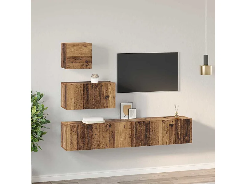 Conjunto de móvel de TV 4 peças Madeira antiga 80 x 30 x 30 cm