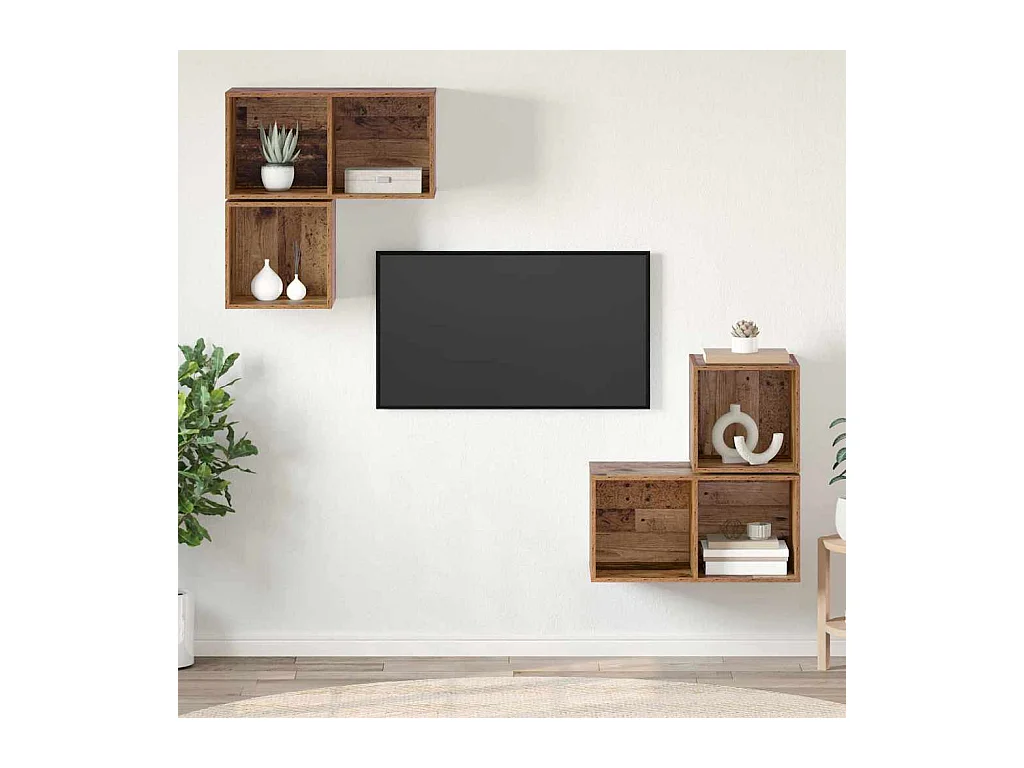 Ensemble meuble TV 4 pièces Bois ancien 37 x 37 x 72 cm