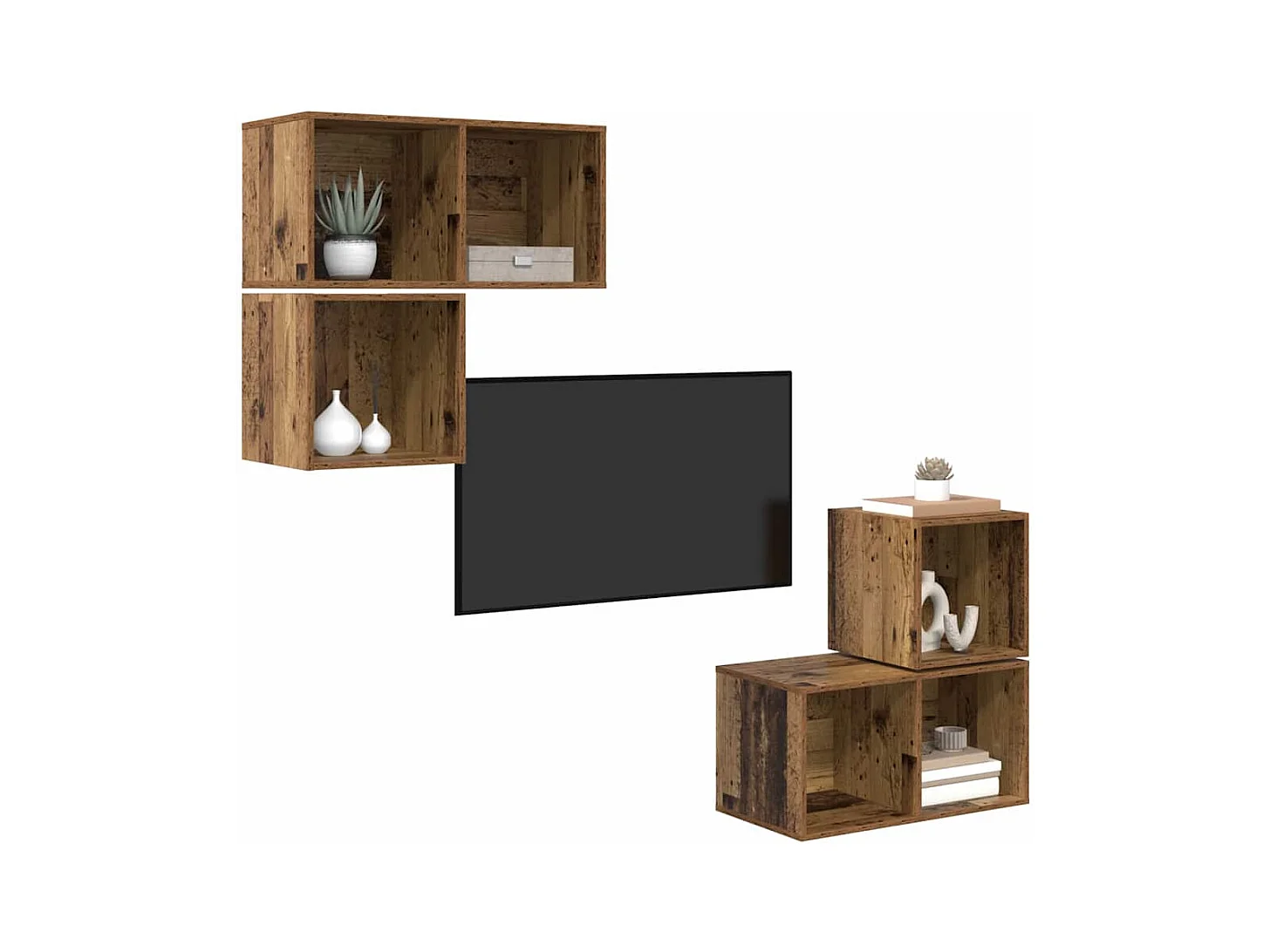 Ensemble meuble TV 4 pièces Bois ancien 37 x 37 x 72 cm