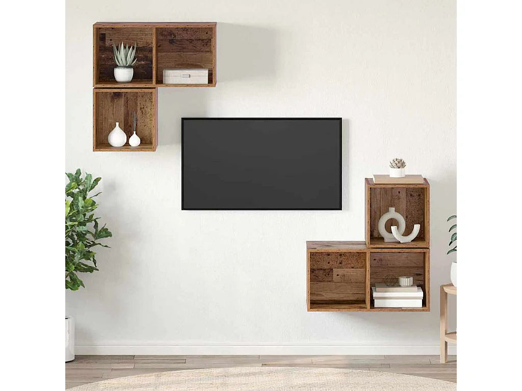Ensemble meuble TV 4 pièces Bois ancien 37 x 37 x 72 cm