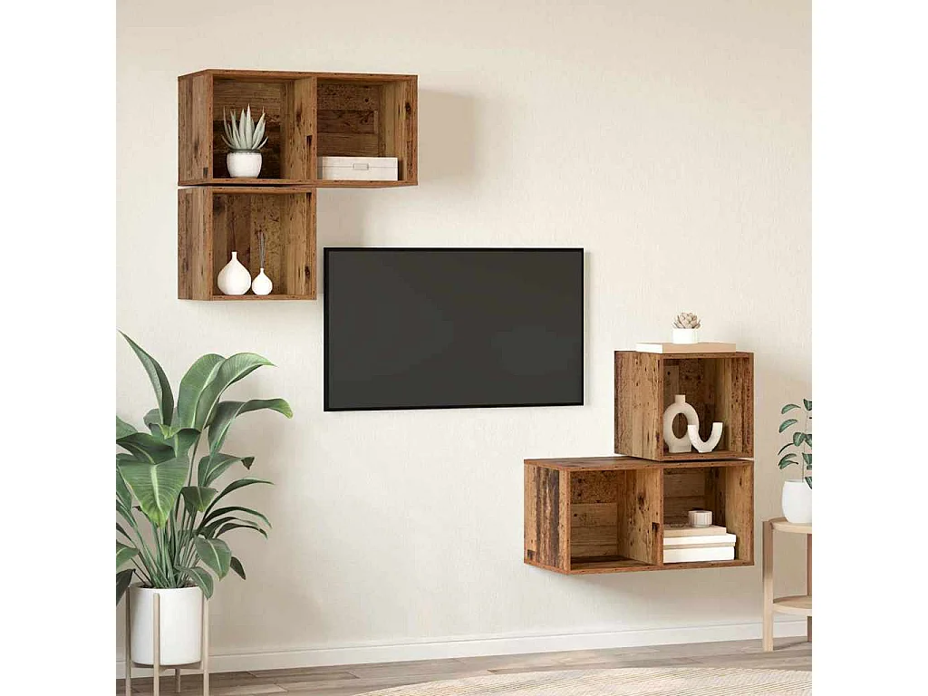 Ensemble meuble TV 4 pièces Bois ancien 37 x 37 x 72 cm