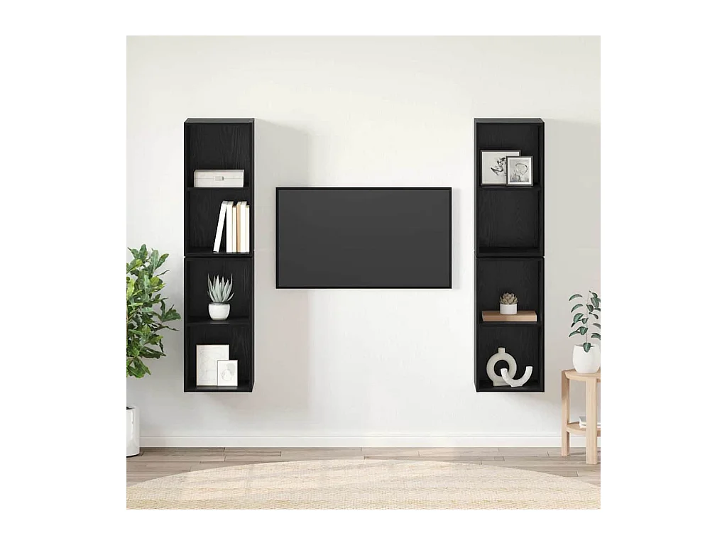 Meuble TV mural 4 pièces Chêne Noir 37 x 37 x 72 cm