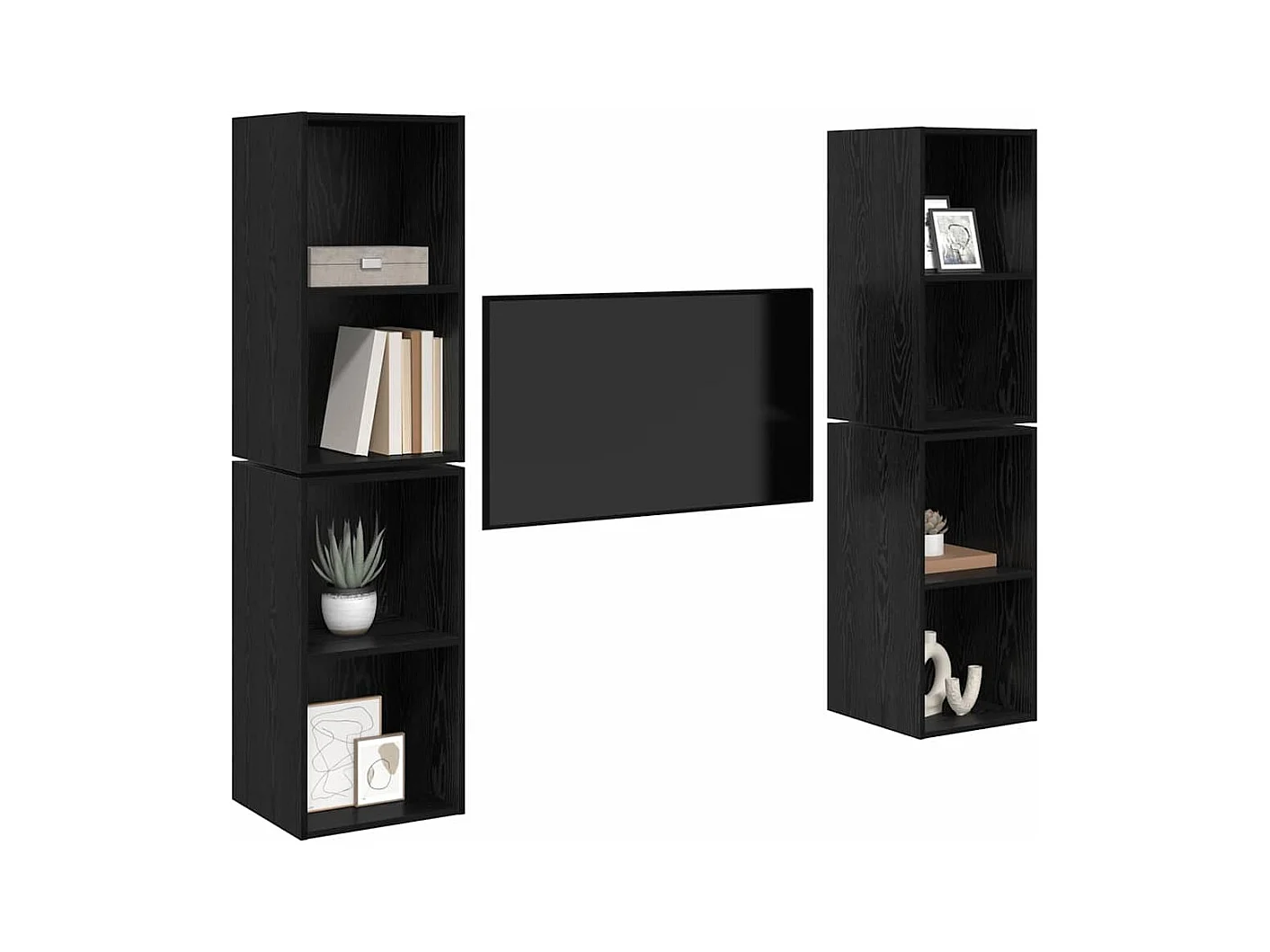 Meuble TV mural 4 pièces Chêne Noir 37 x 37 x 72 cm