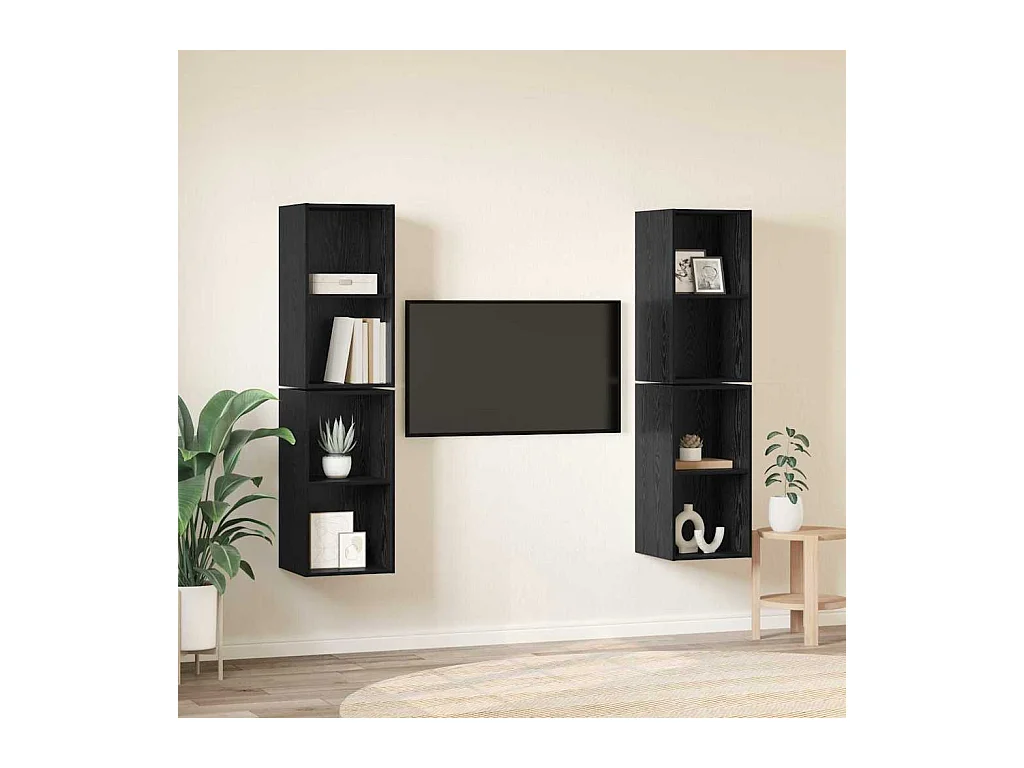 Meuble TV mural 4 pièces Chêne Noir 37 x 37 x 72 cm