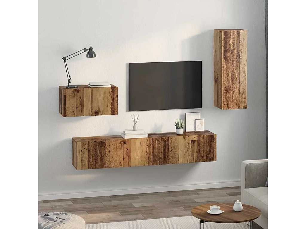 Meuble TV mural 4 pièces Bois ancien 200 x 30 x 30 cm