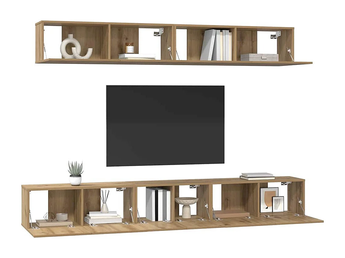 Tv-meubelset Wandgemonteerd 5 pcs artisanaal eikenkleurig