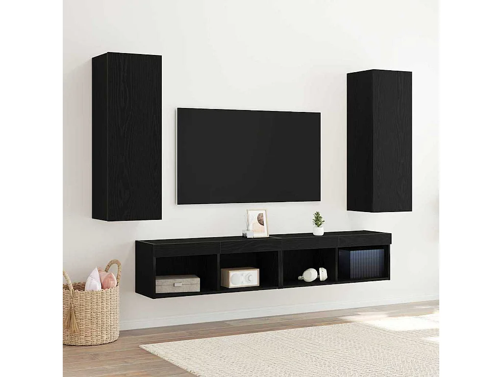 Mueble para TV de Pared 2 pcs Roble negro 30.5 x 30 x 90 cm