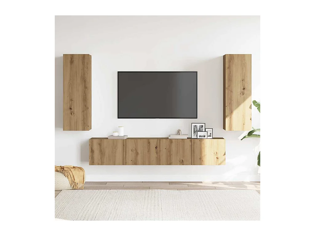 Meubles TV muraux 4 pièces chêne artisanal bois d'ingénierie