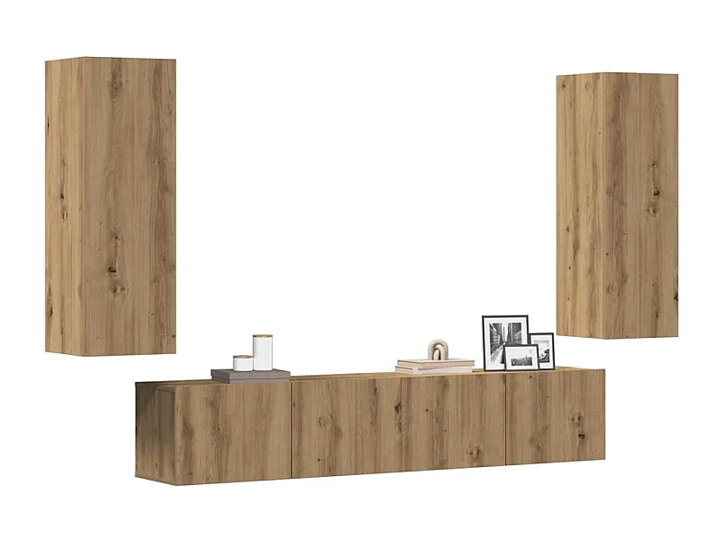 Tv-wandkasten 4 st bewerkt hout artisanaal eikenkleurig